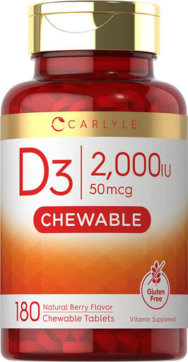 Carlyle Chewable Vitamin D3 2000 Iu (50Mcg) Tablets | 180 Count | Natural Berry Flavor | Vegetarian, Non-Gmo And Gluten Free