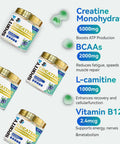 Sporty4 CREATINE Gummies Ultra + BCAA 8000mg | 120 Gummies of Creatine Monohydrate | BCAA | L Carnitine | Vitamin B6 and B12. Pre Workout Muscle Recovery Supplement for Men and Women Blueberry Flavour.