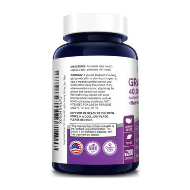 NusaPure Grape Seed Extract 40,000mg per Caps, 200 Vegan Capsules | Standardized, Non-GMO, with Resveratrol