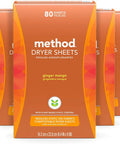 Method Dryer Sheets Ginger Mango Fabric Softener and Static Reducer Compostable and Plant-Based Laundry Essentials 80 Count (Pack of 6)