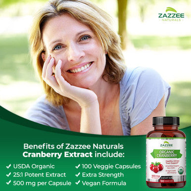 Zazzee Usda Organic Cranberry 25:1 Extract, 12,500 Mg Strength, 100 Vegan Capsules, Over 3 Month Supply, Standardized, Concentrat