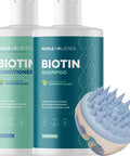 Exfoliating Shampoo Brush Plus Mint Biotin Shampoo - Hair Shampoo Brush And Scalp Exfoliators With Volumizing Shampoo Set Made With Peppermint Essential Oil And Biotin For Thinning Hair