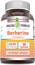 Amazing Nutrition Formulas Berberine with Bitter Melon & Banaba Extract Complex | 1250 Mg Per Serving | Veggie Capsules | Non-GMO | Gluten- | Made in USA (120 Count)