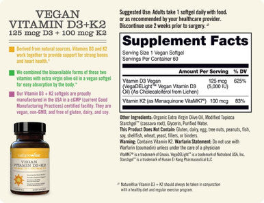 Naturewise Vegan Vitamin D3 5000Iu (125 Mcg) + Vitamin K2 (100Mcg )