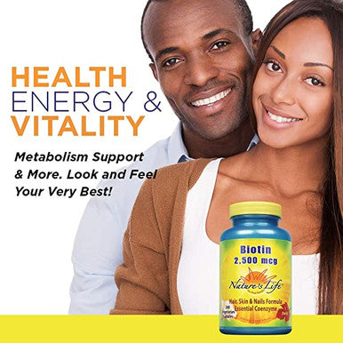 Nature's Life Biotin 2500mcg | Healthy Hair Skin Nail & Metabolism Support | Non-GMO | 200 Vegetable Capsules