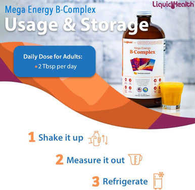 Liquidhealth 32 Oz Vitamin B Complex Liquid Multivitamin for Women & Men Super B Complex Mega B Vitamins Energy Supplement with B1 B2 B3 B5 B6 Methyl B12 Liquid Folate & Biotin