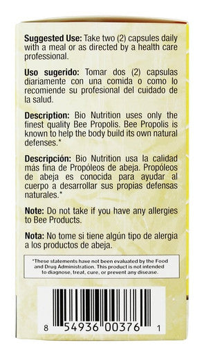 Bio Nutrition Bee Propolis, Natural Defense Immune Support Supplement Capsules 1000 Mg, 60 Ea, 60 Count