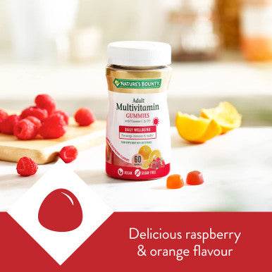 Nature's Bounty Adult Multivitamin Gummies - Pack Of 60 Gummies Two-A-Day - With Vitamin B6 B12 D3 C And Biotin - For Everyday Wellbeing - Immune Support And Bone Health - Suitable For Vegans
