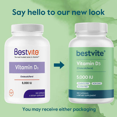 Bestvite Vitamin D3 5000 IU (365 Capsules) - No Stearates - Non GMO - Gluten - 1 Year Supply of Vitamin D