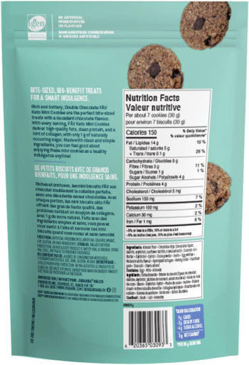 Organika Fav Keto Mini Cookies-Double Chocolate- Low Carb, Collagen Protein, Gluten-, Healthy Snack- 90G Pouch