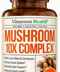Mushroom 10x Complex with Lions Mane Extract Turkey Tail Cordyceps Reishi Shiitake Chaga & Maitake for Cognitive Support Vegan Mushroom Supplement Blend for Natural Energy & Focus 60 Capsules