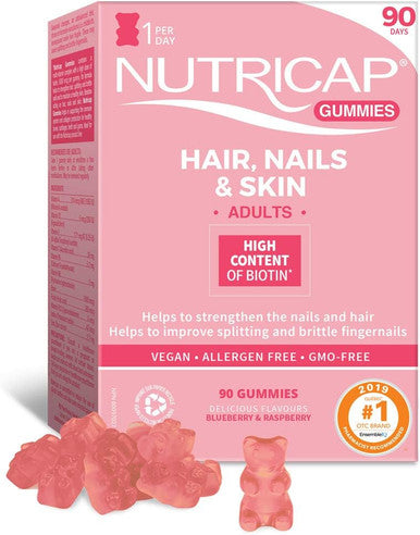 Nutricap Gummies for hair, nails &skin strength - rasperry and blueberry flavor - 90 gummies
