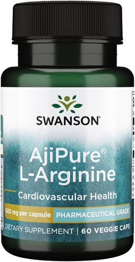 Swanson Amino Acid Ajipure L-Arginine Pharmaceutical Grade 500 Milligrams 60 Veg Capsules