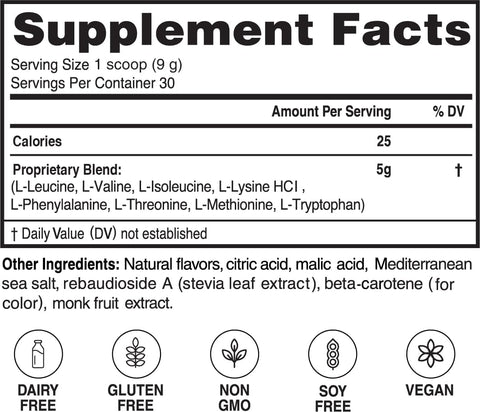 Advanced Amino Powder Amino Acid Supplement Build Muscle Post Workout Recovery EnergyNon-Gmo Gluten Dairy Vegan (30 Servings)