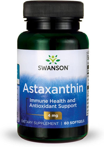 Swanson Astaxanthin Eye Vision Brain Skin Health Antioxidant Support Supplement (Astaxanthin 4 mg) 60 Softgels Sgels