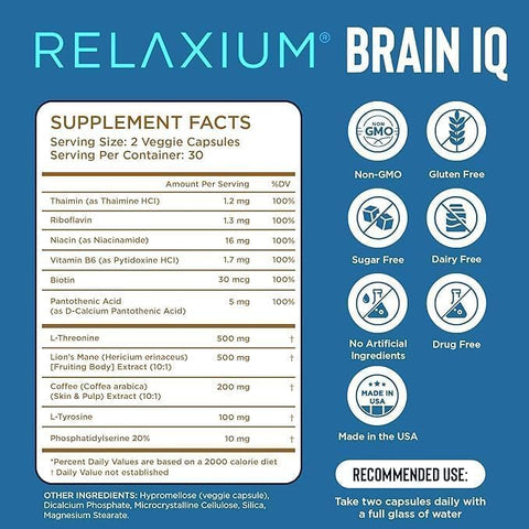 Relaxium Sleep & Brain Iq Capsules " Travel Pack " Doctor Formulated Sleep Aid & Nootropic Brain Support " Melatonin Gaba Ashwagandha " Focus & Rest Support " 24 Pouches 6Ct Each