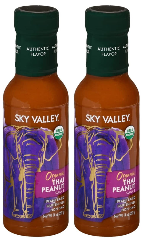 Sky Valley Thai Peanut Sauce - Gluten Free Peanut Sauce, Mild Heat, Authentic Flavor, Organic, Vegan, Non GMO, Gluten Free, Peanut Sauce for Spring Rolls- 14 Oz