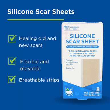 Rite Aid Silicone Scar Sheet 8 Count, Soften And Flattens Scars Resulting From Surgery, Injury, Burns, C-Section And More