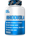 Herbal Adaptogen Rhodiola Rosea Capsules - 500mg Rhodiola Supplement for Focus Energy and Mood Support - EVL Calming Supplement with Brain Focus Vitamins for - 30 Vegan Capsules