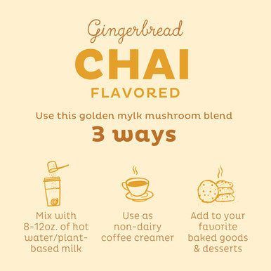 Kos Golden Mylk With Tumeric And Ginger Organic Superfood Latte Powder Adaptogen Mushroom Blend - Coffee Creamer Dessert & Smoothie - Caffeine Vegan Dairy- Gingerbread Chai 28 Servings