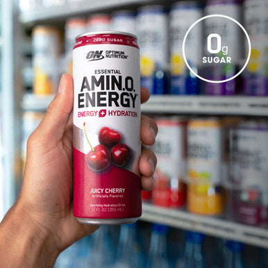 Optimum Nutrition Amino Energy Drink + Electrolytes For Hydration - Sugar Free Amino Acids Bcaa Keto Friendly Sparkling Drink - Juicy Cherry Pack Of 12 (Packaging May Vary)