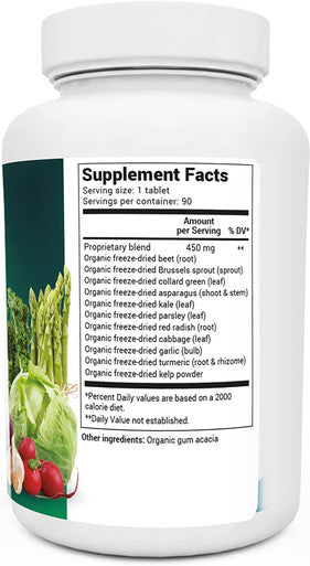 Dr. Berg's Organic Cruciferous Support - New Version of Whole Food Vegetable Supplement with 11 Phytonutrient Complex Superfoods - Helps Boost Energy, Immune System and Liver Detox - 90 Tablets