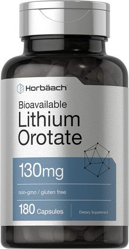 Horbaach Lithium Orotate 130mg 180 Capsules Non-GMO Gluten Free