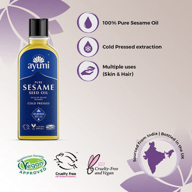 Ayumi Pure Sesame Seed Oil, Contains Vitamin E Which Protects Skin Cells From Damage, Packed With Antioxidants That Fight Build-Up of Chemicals - 2 x 150ml