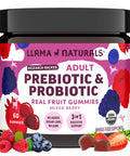 Llama Naturals Probiotics for Women and Men with Prebiotic Fiber Vegan Organic Probiotic Gummies for Gut Health Support Adults Real Fruit Gummy Vitamins No Added Sugar Cane Mixed Berry 60 Ct