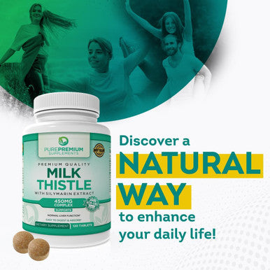 Purepremium Milk Thistle Supplement With Silymarin - 450Mg Complex Normal Liver Support Supplement - Milk Thistle Extract For Normal Liver Function - Vegan Silymarin Milk Thistle - 120 Tablets