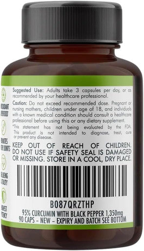 Organic Turmeric Curcumin With Black Pepper - 1350Mg Standardized Turmeric 95% Curcumin| Highest Strength Curcumin Curcuma Capsules | Made In Australia (90 Capsules)