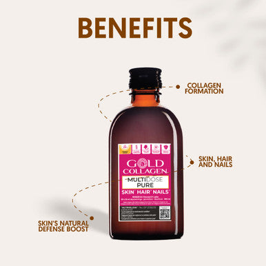 GOLD COLLAGEN Multidose Pure - Collagen upplements for Women & Men with Biotin for Hair Skin Nail - Mood Energy & Immune System Booster with Vitamin C Hyaluronic Acid Marine Collagen Zinc 300 ml