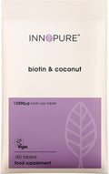 INNOPURE Biotin Tablets 12000mcg with Coconut - Hair Growth Supplement - Vegan Society Certified (180 Tablets) UK Made by Innopure