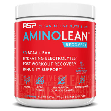Vegan AminoLean Pre Workout Energy (Pineapple Coconut 25 Servings) with AminoLean Recovery Post Workout Boost (Tropical Island Punch 30 Servings)
