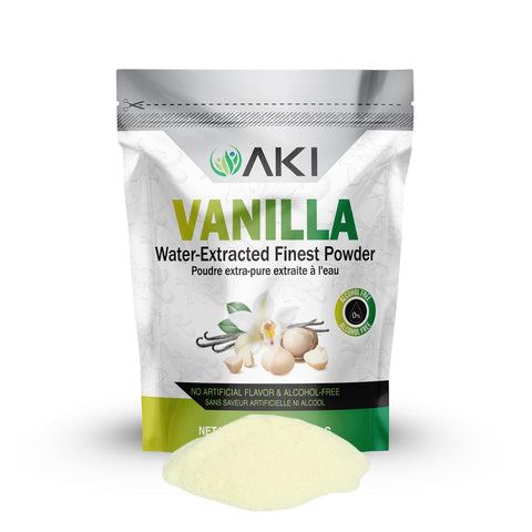 AKI Vanilla Water Extracted Powder From Authentic Beans for Flavoring, Cooking, Baking & Smoothies - Sugar Free & Alcohol Free - Added 2% Monk Fruit Sweetener - Non-GMO & Vegan (2.11oz/60g)