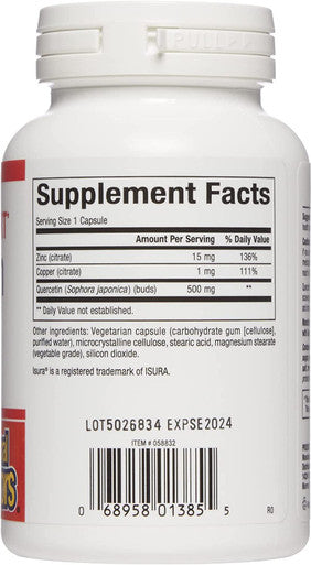 Natural Factors Quercetin with Zinc Copper 500 mg 60 Vegetarian Capsules