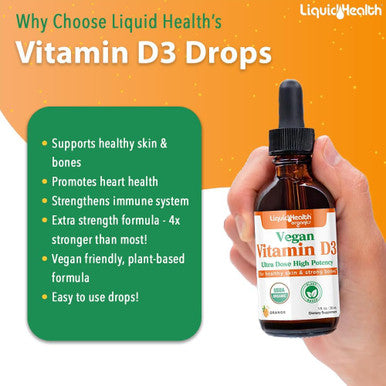 Liquidhealth Liquid Vitamin D3 5000 IU Organic Vitamin D Liquid Drops Adults & Kids Vegan Liquid Vitamin D for Immune Support Bone Health Mood Support