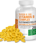 Bronson Vitamin B 100 Complex High Potency Sustained Release (Vitamin B1, B2, B3, B6, B9 - Folic , B12), 250 Tablets