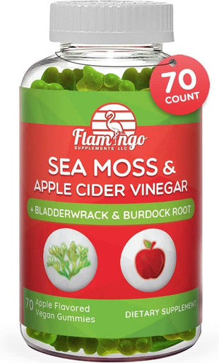 Flamingo Supplements Sea Moss Gummies With Apple Cider Vinegar Bladderwrack And Burdock Root Organic- Sea Moss Gummies For Adults And Kids- Vegan Organic Irish Seamoss And Acv Ã¢â‚¬â€œ 70 Ct