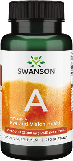 Swanson Vitamin A 10000 IU (3000 mcg RAE) Natural Nourishment for Bone Skin Health Vision Support & Immune System Function - High Absorption Vitamin A 250 Softgels