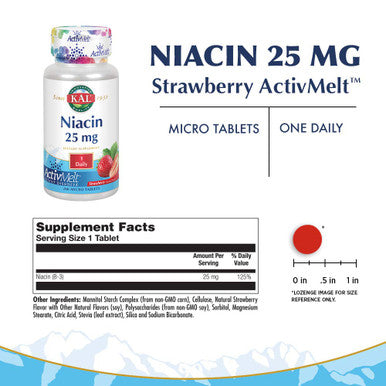 Kal 25 Mg Niacin Tablets, Strawberry, 200 Count