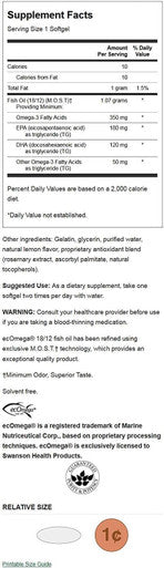 Swanson Ecomega Epa/Dha Fish Oil 180/120 Milligrams 120 Sgels