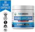 Lion's Mane Mushroom Focus & Memory Capsules (90 caps), Organic Lion's Mane Mushroom Powder Extract Capsules, Vegan Brain Supplement, Brain Focus Vitamins, Gluten-Free, No Fillers