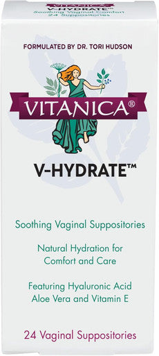 Vitanica V-Hydrate Hyaluronic Acid Vaginal Suppositories for Comfort and Vaginal Hydration with Aloe Vera and Vitamin E Hormone- & Drug- Vegan 2 Month Supply 24 Count