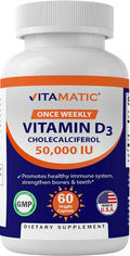 Vitamatic Vitamin D3 50000 Iu (As Cholecalciferol) Once Weekly Dose 1250 Mcg 60 Veggie Capsules 1 Year Supply Progressive Formula Helping Vitamin D Deficiencies (60 Count (Pack Of 1))