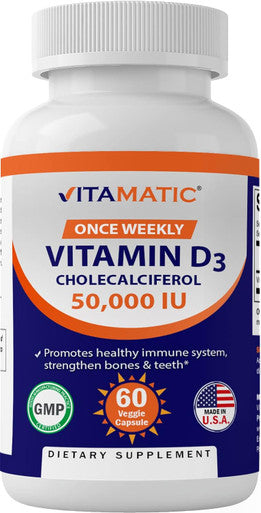 Vitamatic Vitamin D3 50000 Iu (As Cholecalciferol) Once Weekly Dose 1250 Mcg 60 Veggie Capsules 1 Year Supply Progressive Formula Helping Vitamin D Deficiencies (60 Count (Pack Of 1))