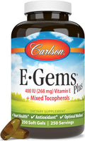Carlson EGems Plus Natural Vitamin E 400 IU Supports a Healthy Heart 250 soft gels