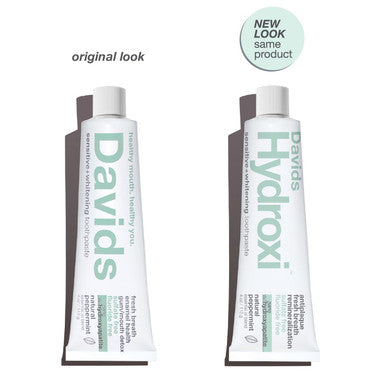 Davids Hydroxi Fluoride Free Nano Hydroxyapatite Toothpaste for Remineralizing Enamel & Sensitive Relief Whitening Antiplaque SLS Free Natural Peppermint 4 oz Made in USA