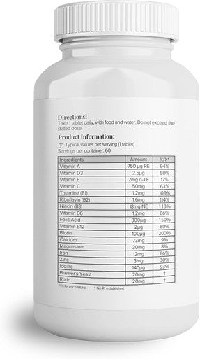 Hey Nutrition Advanced Multivitamins & Minerals - Essential Nutrients Rutin and Added Brewer's Yeast - Immune Boosting Prevent Vitamin Deficiencies & Energy Levels - Non-GMO 60 Vegetarian Tablets