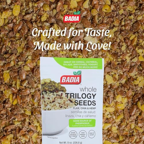 Badia Trilogy Health Seed, Flax, Chia, Hemp Seeds Blend, 8 oz ÃƒÂ¢Ã¢â€šÂ¬Ã¢â‚¬Å“ High Fiber Superfood Mix, Omega-3